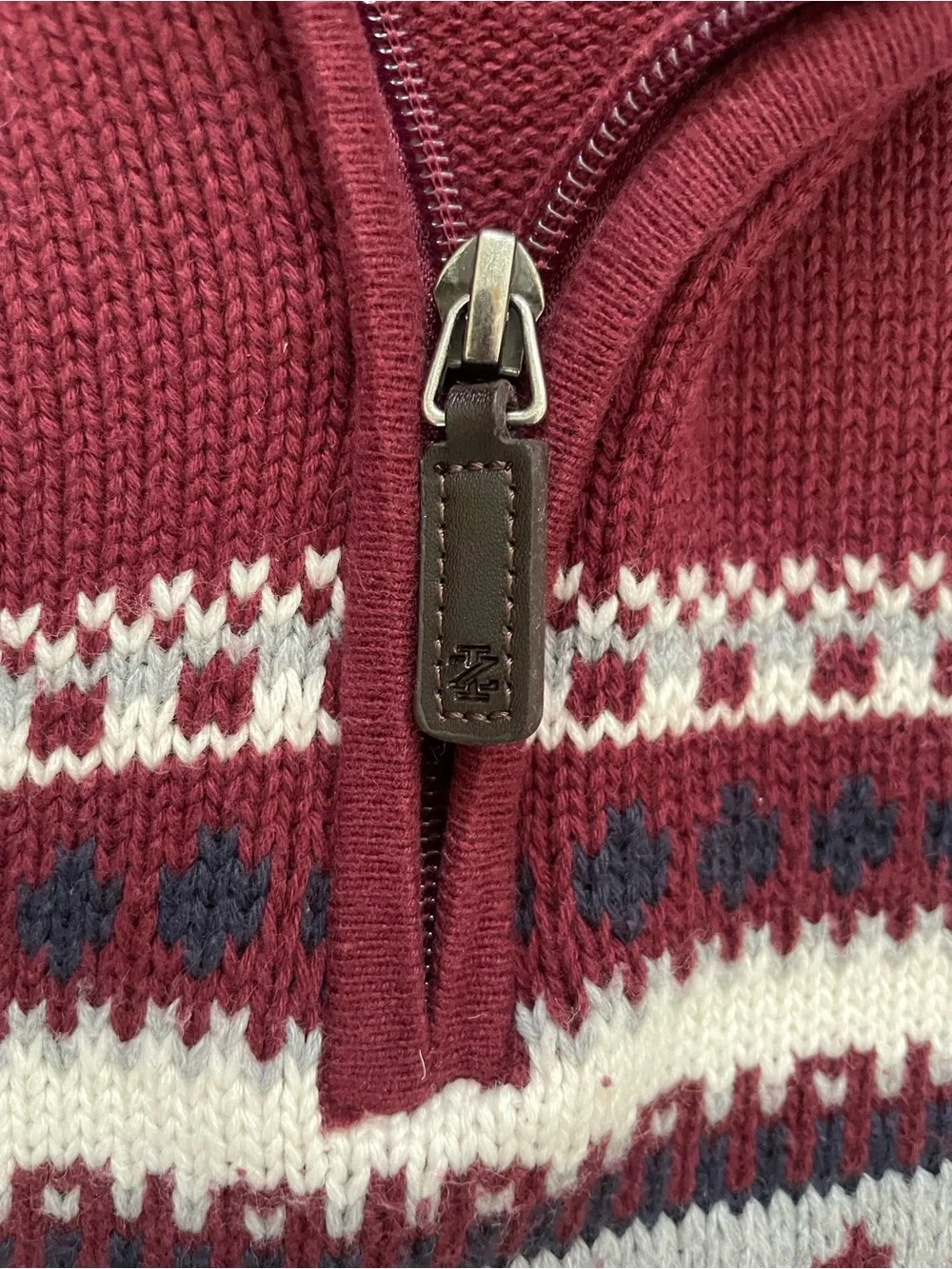 IZOD Men’s Holiday Fairisle Sweater Quarter Zip XL Maroon